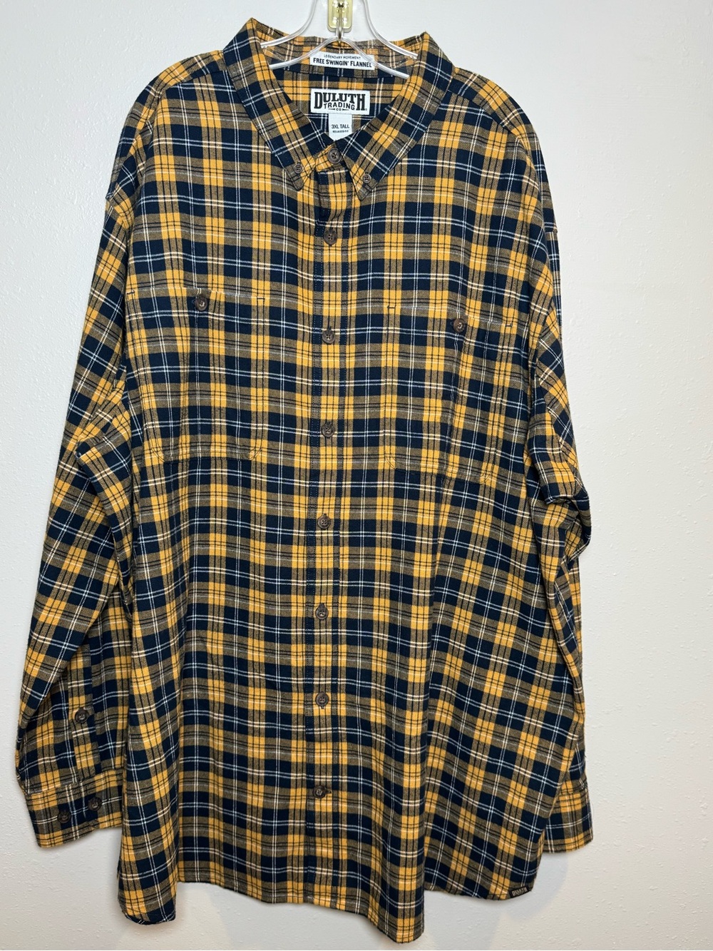 Duluth Trading Co Men’s Free Swingin’ Flannel Yellow & Blue Flannel 3XL Tall